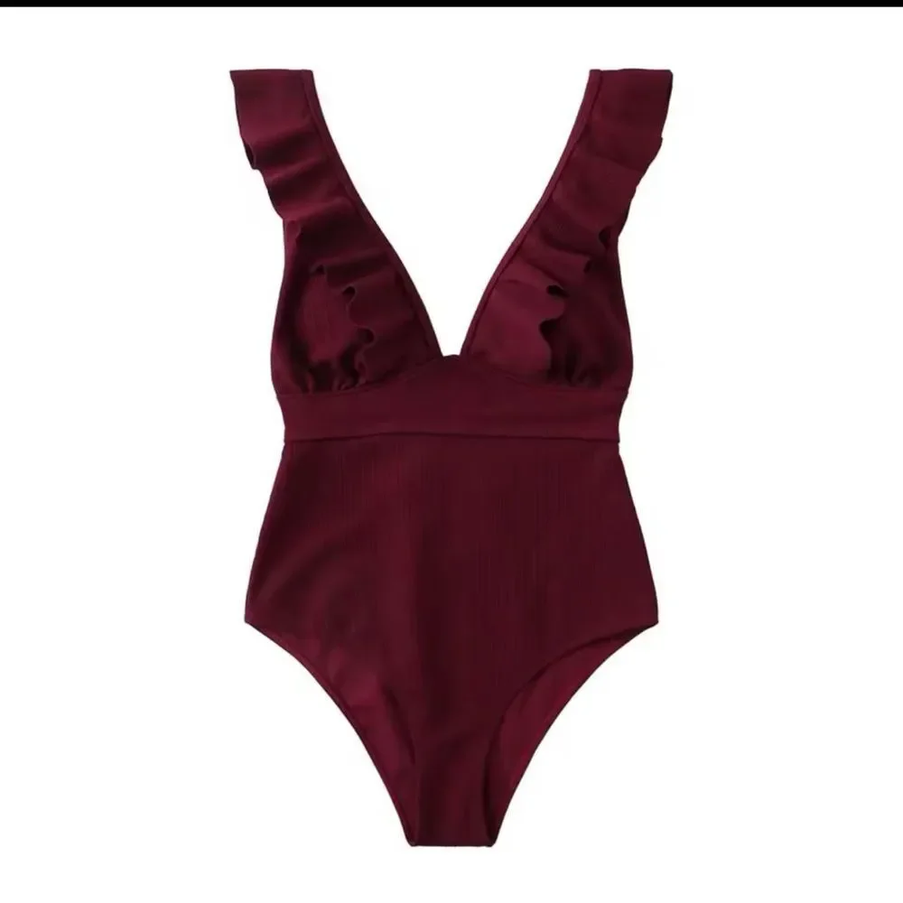 Ladies One Piece Swimsuit Ruffle High Waist Women Swimwear